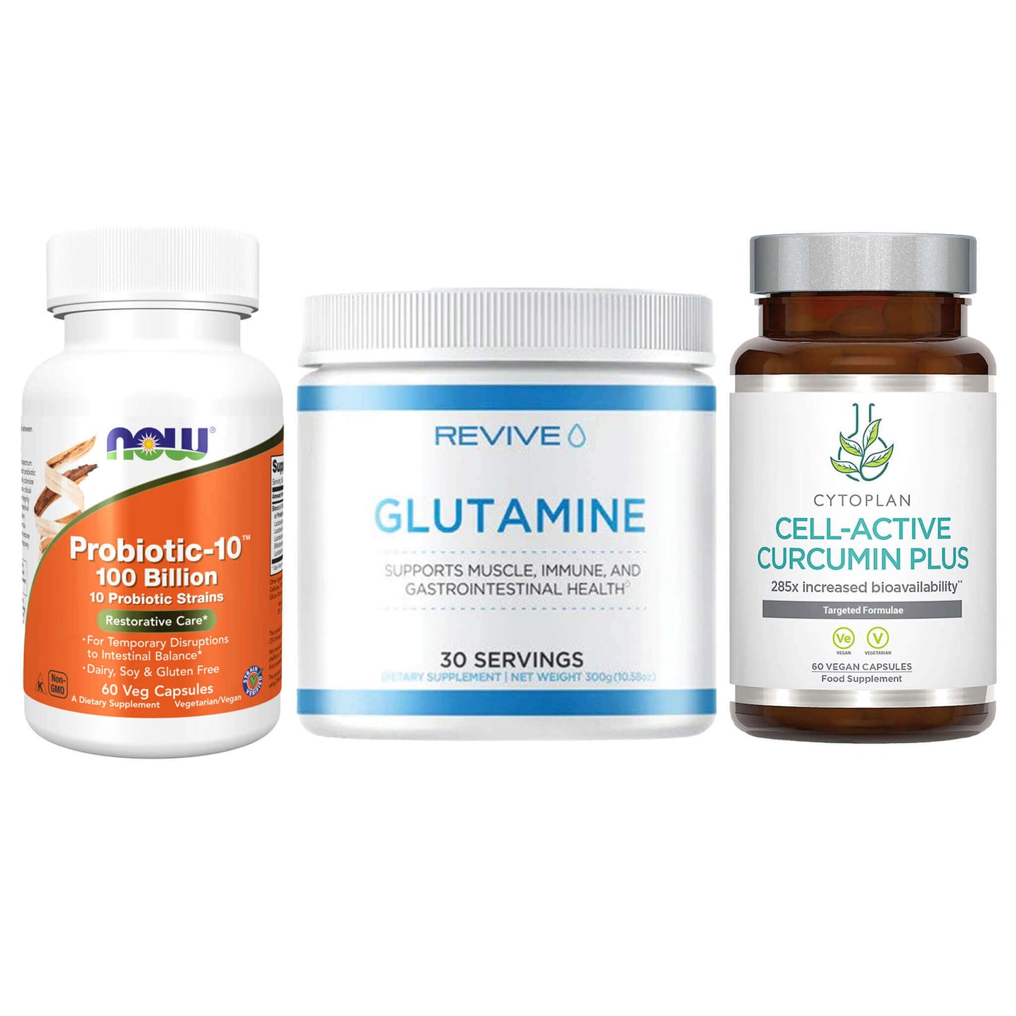 Gut Support Bundle – Probiotic, Glutamine & Curcumin